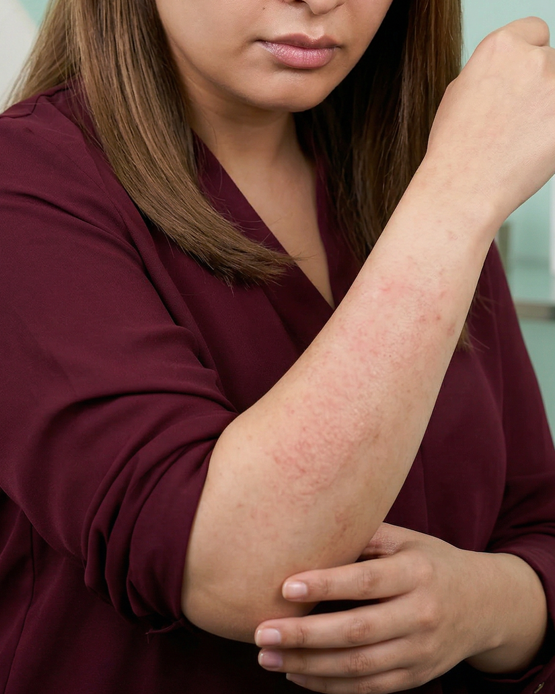 Dermatologist examining a skin condition